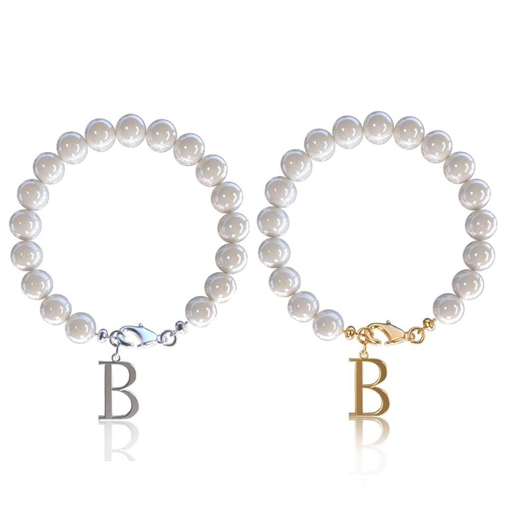 Letter Bracelet Set Stainless Steel Letter Pendant Pearl Beaded Lobster Buckle Cup Pendant Pearl Set Bracelet