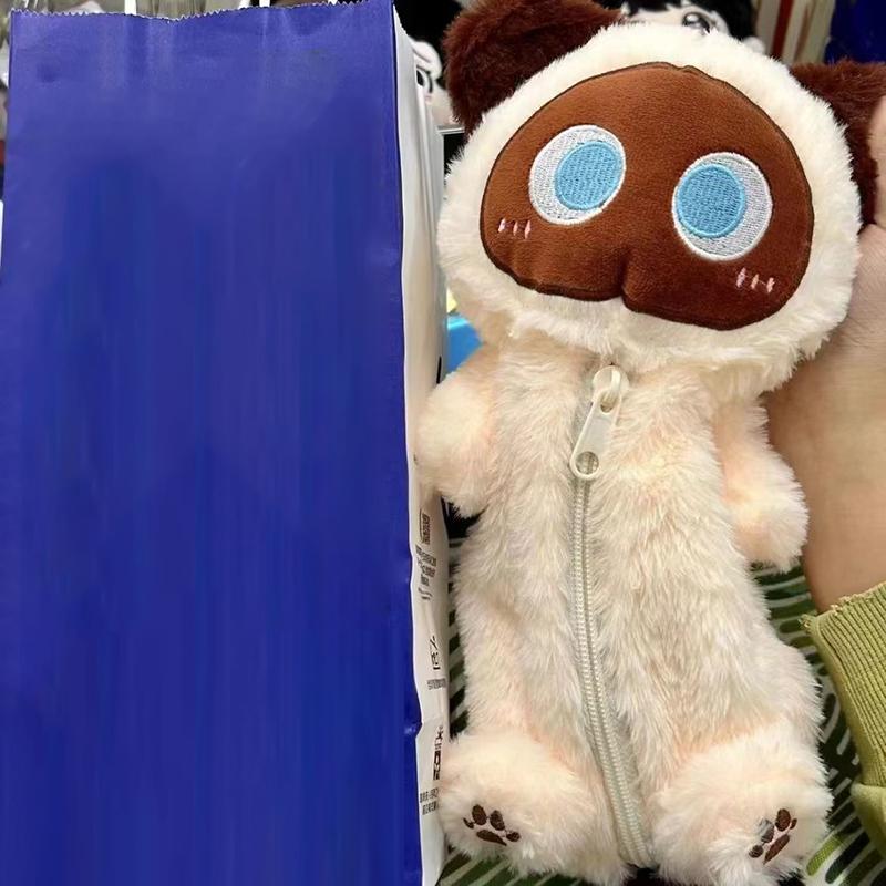 1Pc Large Capacity Cartoon Doll Cat Pencil Bag Siamese Cat Plush Pencil Case Stuffed Animal Pen Storage Bag Stationery Bag