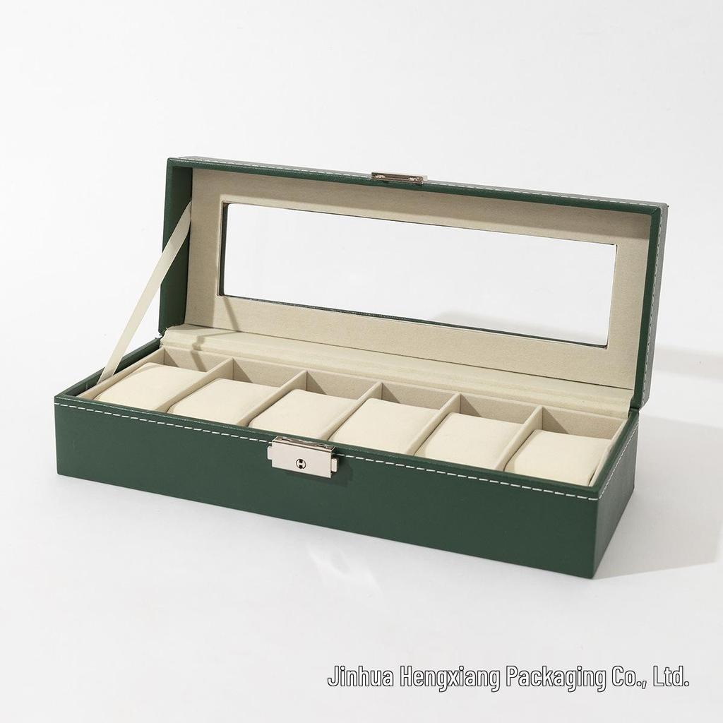 Schwarze Leder-Uhrenaufbewahrungsbox mit 12 Fächern und Perforationsmuster