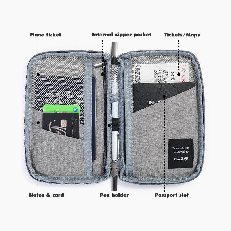 Waterproof Passport Holder Cover Case Multi-Function Passport Protective Cover Zipper Document Case Travel Wallet Accessories