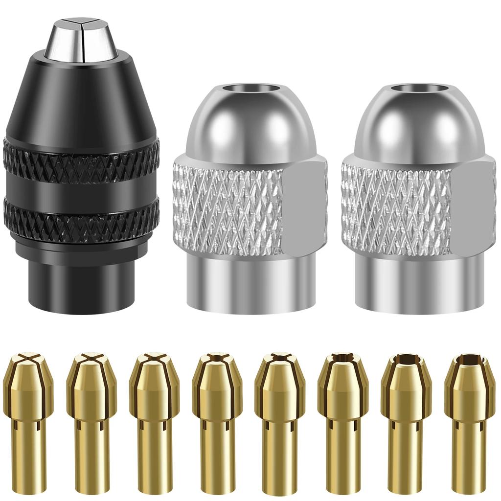 11Pcs Drill Brass Chuck Collet Electric Grinder Collet Set Keyless Chuck 1/32" to 1/8"Replacement Chuck For Drill Rotary Tool