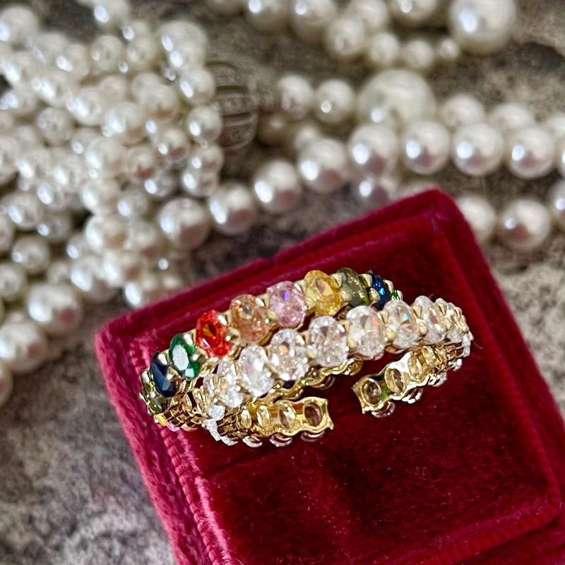 Elegant Fashionable Open Adjustable Ring For Women Featuring Vibrant Colorful Diamonds