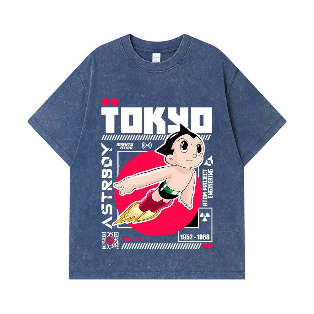 

275 GSM Washed T-shirts 100% Cotton Astro Boy V2 Print Unisex Heavy Cotton T Shirt 2XL королівський синій колір