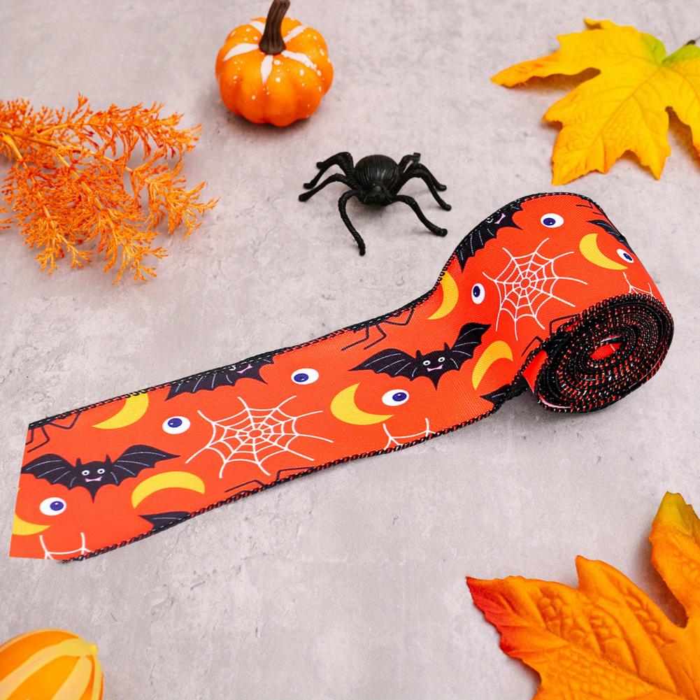 Halloween Themed Ribbon Halloween Wired Edge Ribbons Bat Spider Pumpkin Witch Hat Skull Decorative Ribbon for Diy Craft Floral