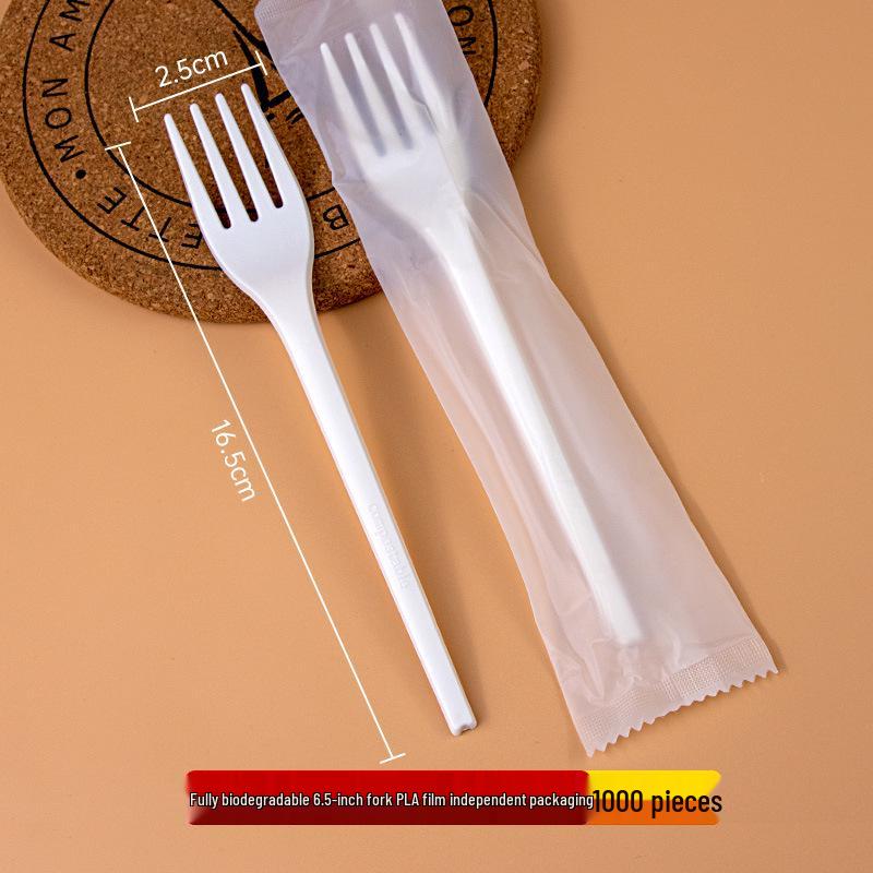Disposable Biodegradable PLA Cutlery Set: Knife, Fork, Spoon with Long Handle and Thick Design