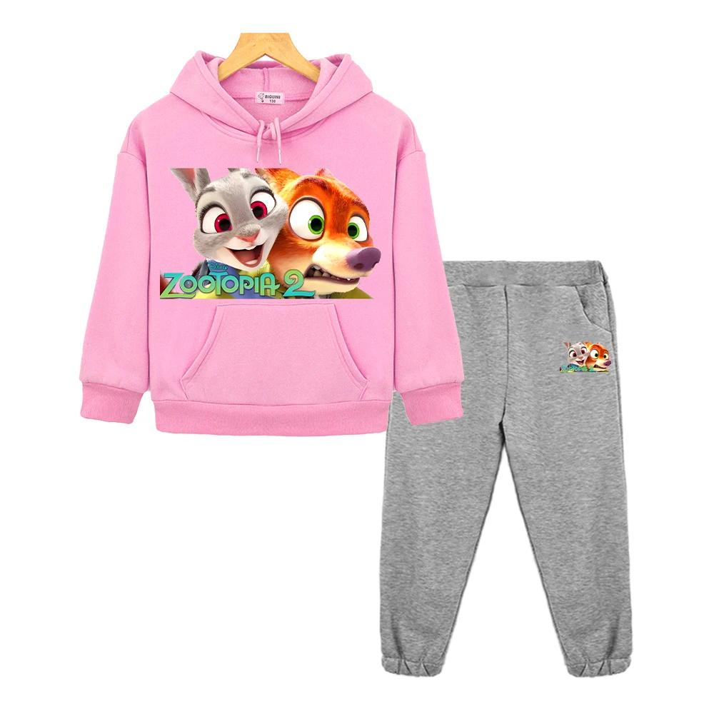 Jungen Mädchen Kapuzen Sportanzüge Zootopia 2 Lässige Hoodies Fleece Sweatshirt Pullover+Hose y2k sudadera Kinder Boutique Kleidung