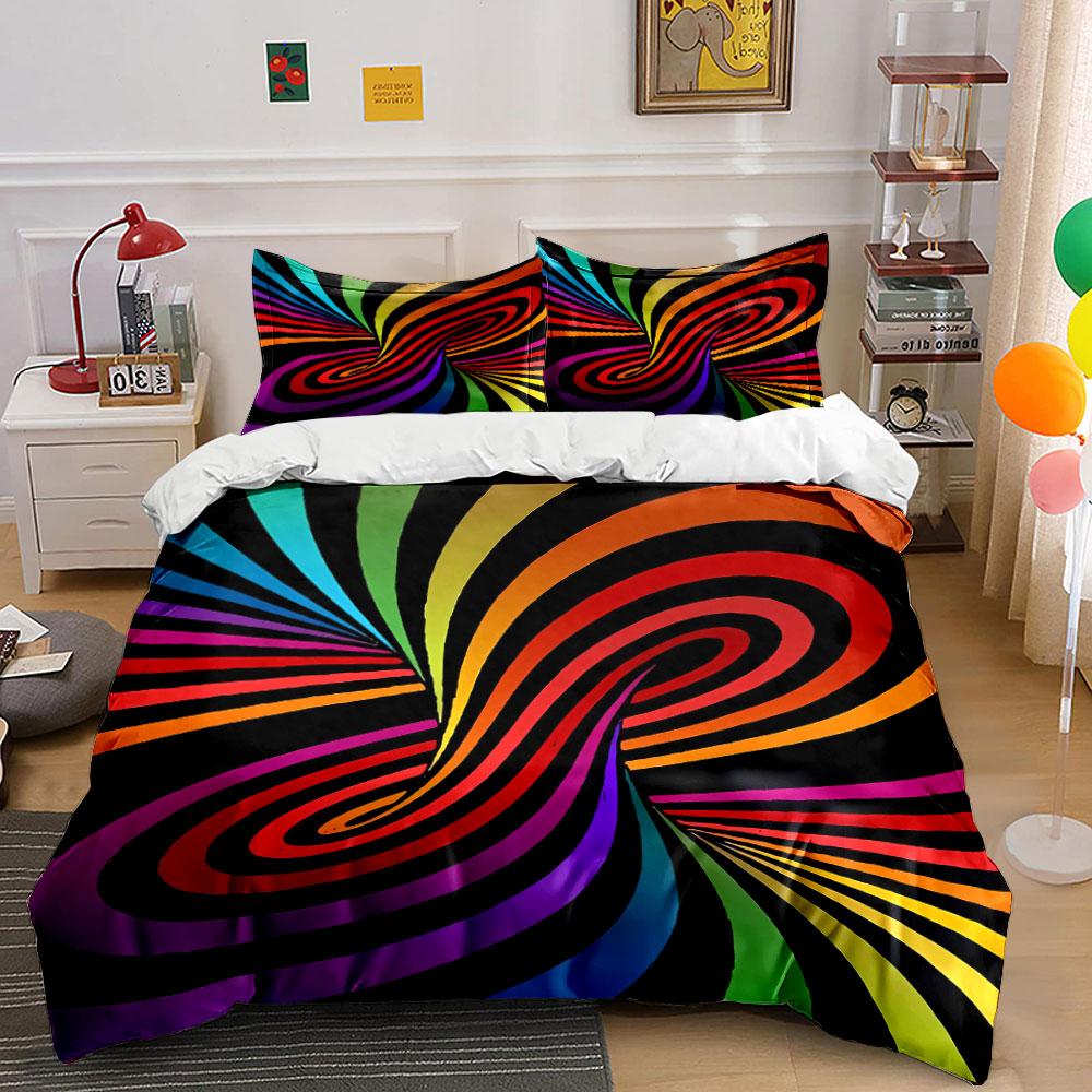 Colorful Psychedelic Home Decor Set Bedding Set with 1 Duvet Cover 2 Pillowcases Single Double King Queen, Gift