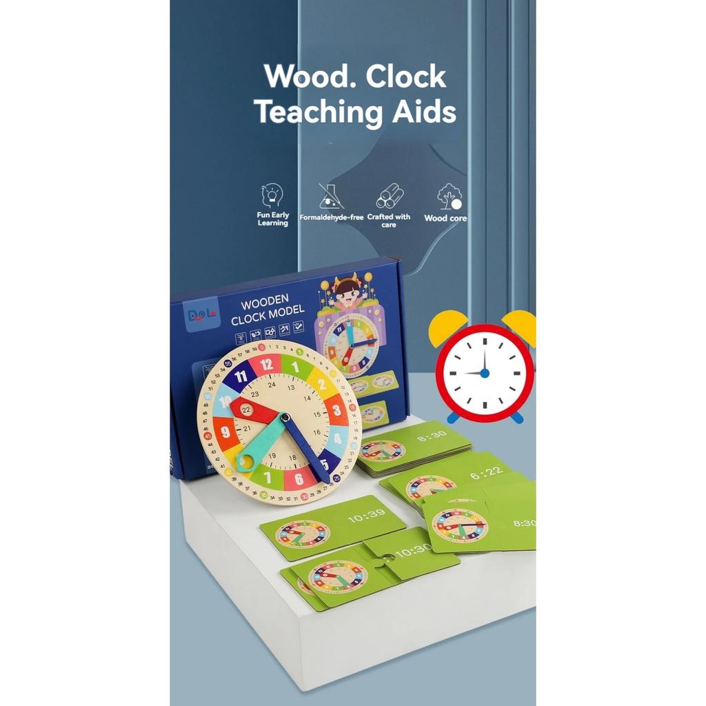 Wooden Clock Model Teaching Aid Learning Clocks with Cards Kindergartner Toy for Game Interaction Time Cogn