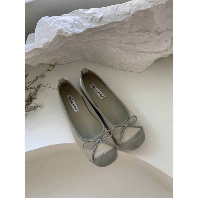 Spring 2025 new French evening wind single shoes light mouth bow soft flat bottom one pedal versatile ladyshoes women's shoes