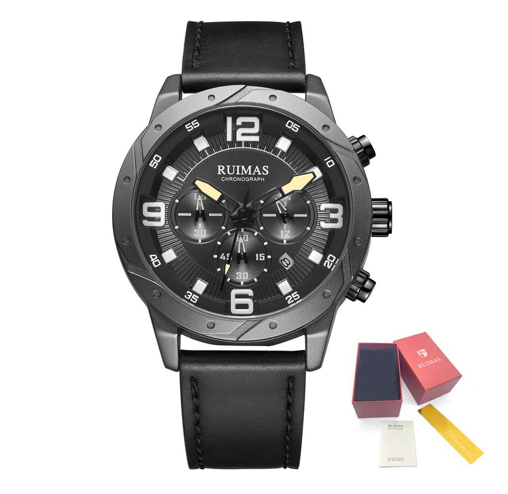 RUIMAS Relogio Masculino Fashion Men Quartz Watch Leather Sport Military Wristwatch Waterproof Clock with Auto Date 595
