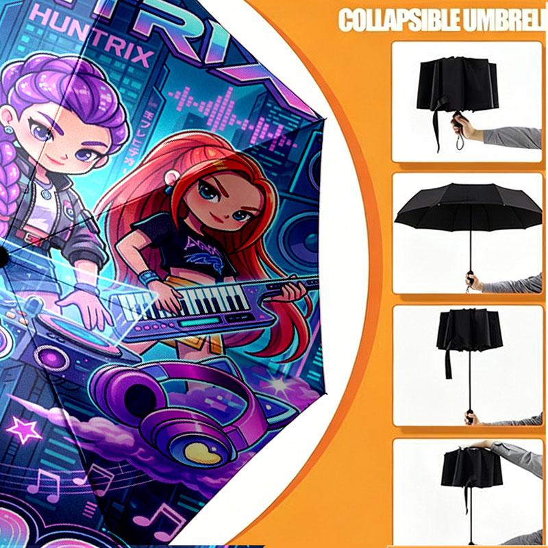Custom Name Personalized Kpop Demon Hunter Print Umbrella, Auto Open Close, 8‑Rib Sturdy Frame, Commute Camping Hiking Use, Birthday Gift