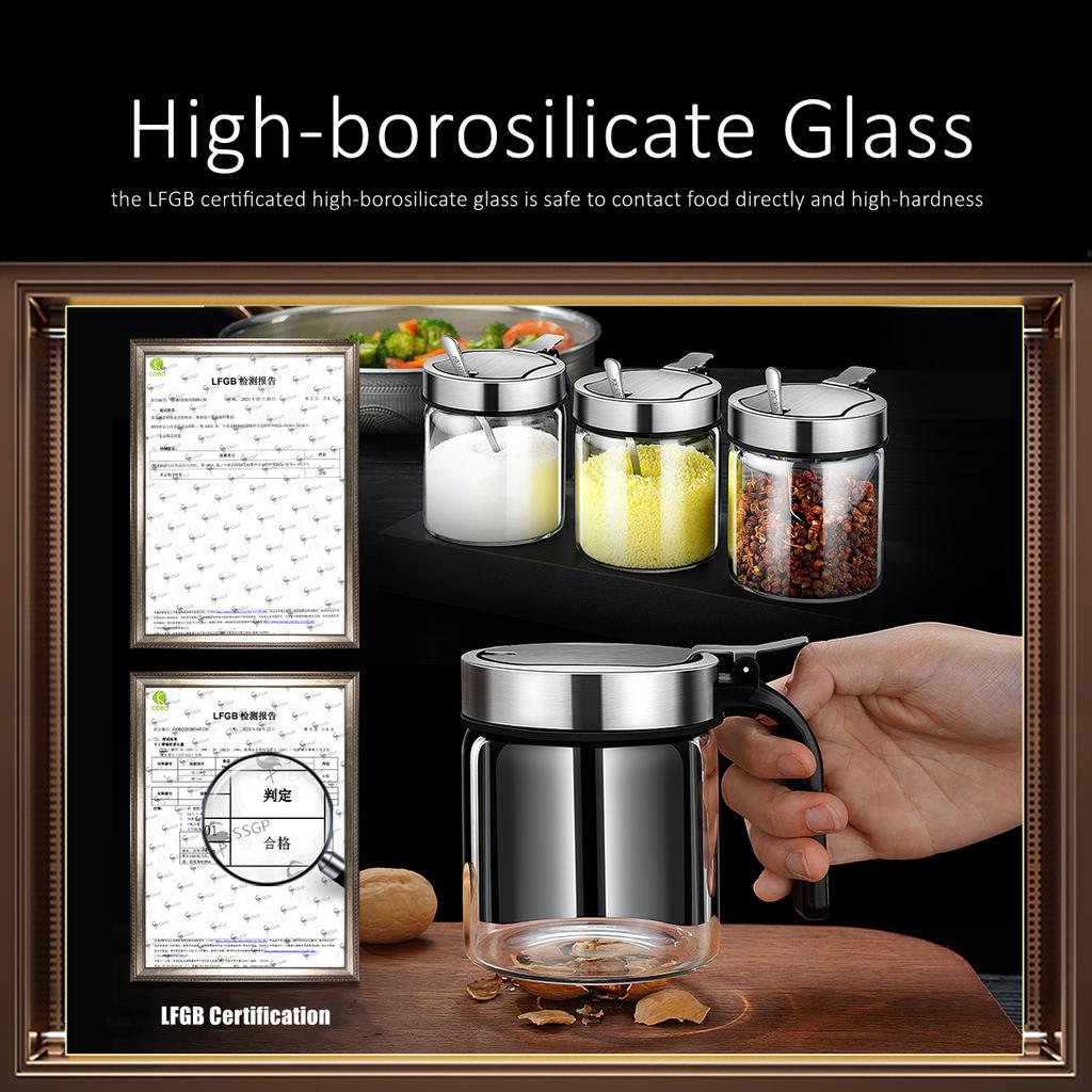 LFGB Certification High-borosilicate Glass Seasoning Jar Ultra Hard Fall Resistant Condiment Container Salt Pigs Sugar Server