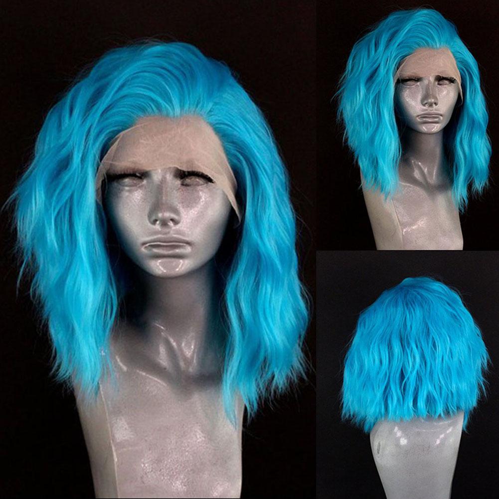 Blue Short Bob Wig Loose Curly Lace Front Wigs for Women 13x4 Free Part Heat Resistant Natural Hairline Daily WearCosplay