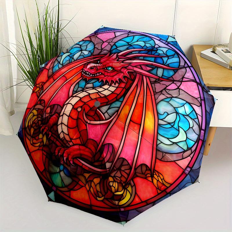 Stained Glass Dragon Window Art Decor Panel Umbrella Day Gift Y238
