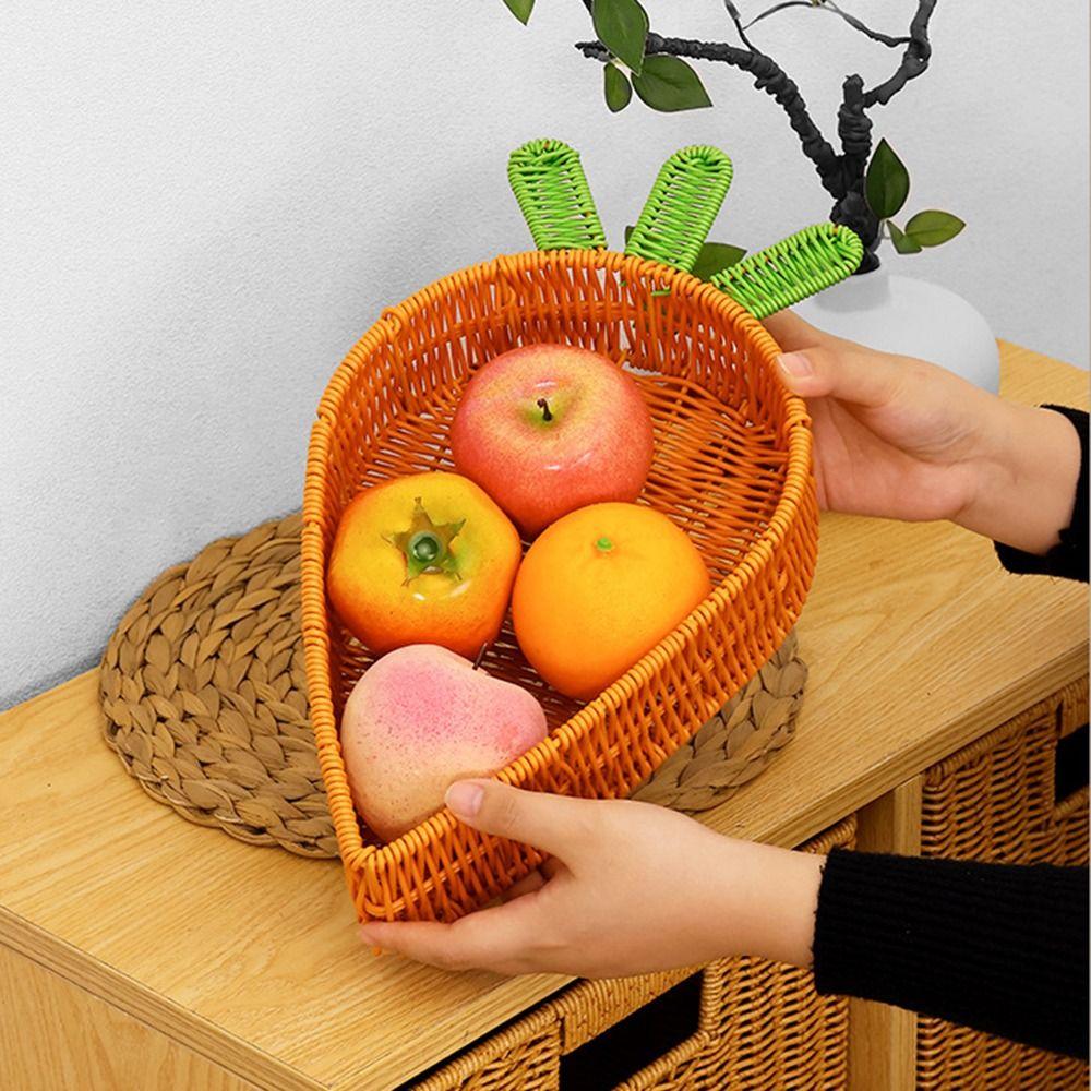Handmade Carrot Woven Basket Carrot Shape Sturdy Pantry Bread Organizer Decorative Ventilated Fruit Serving Tray Easter Party