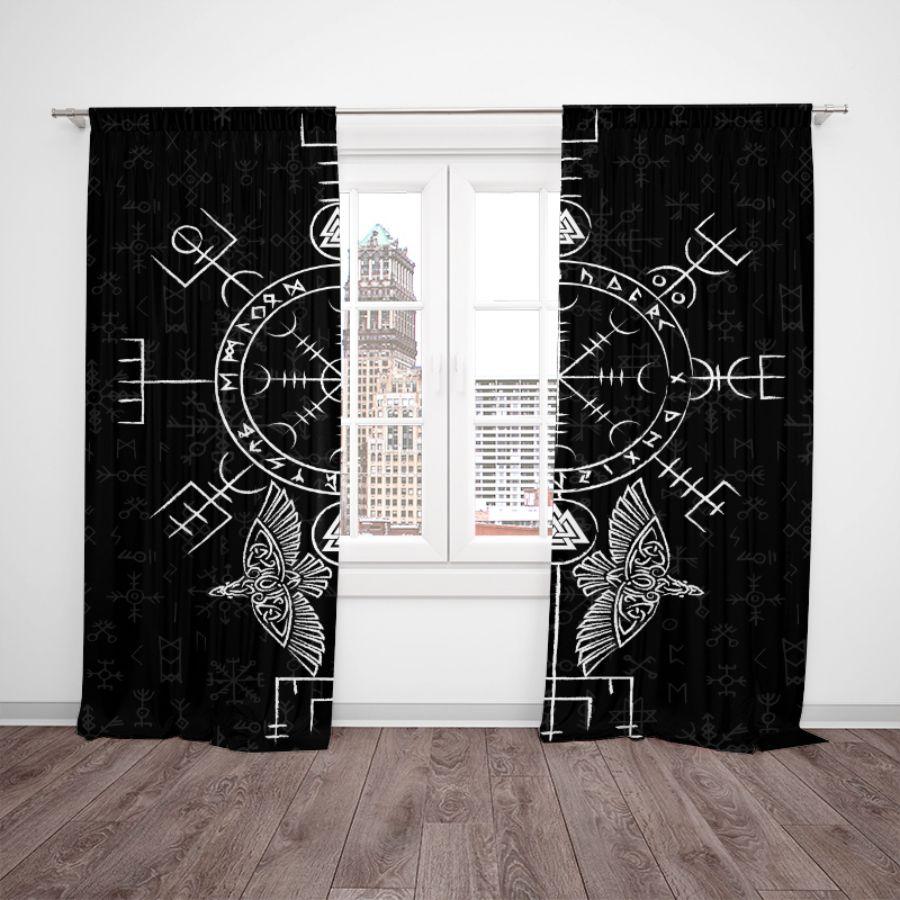 2pcs- Mysterious black totem polyester curtains, pole bag curtains 42 * 84, bedroom, living room, family room decoration