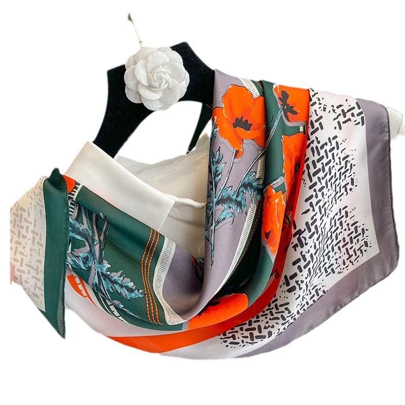 Spring and Autumn Fashion Temperament Small Square Scarf Women's Silk Scarf Decorative Scarf Professional Scarf Dual-purpose Shawl Gauze Small Scarf