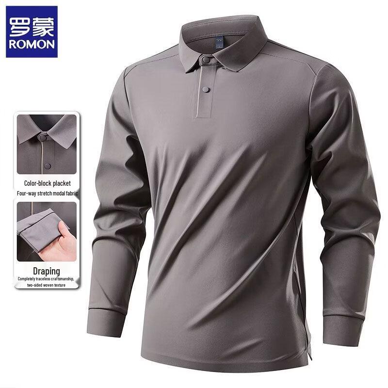 ROMON Men s Solid Long Sleeve Polo Shirt 2XL