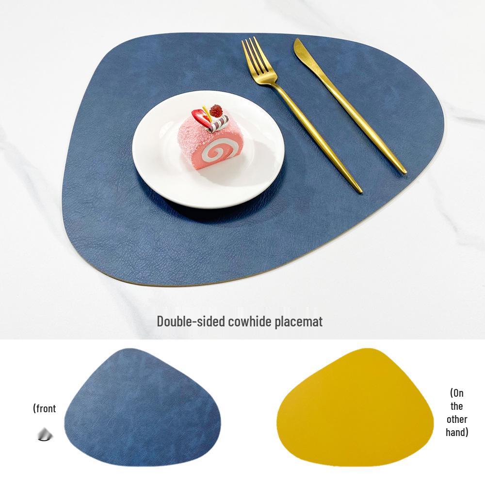 Nordic Cowhide Teardrop Leather Placemat, Double-Sided, Non-Slip PU Heat Insulation for Dining Tables