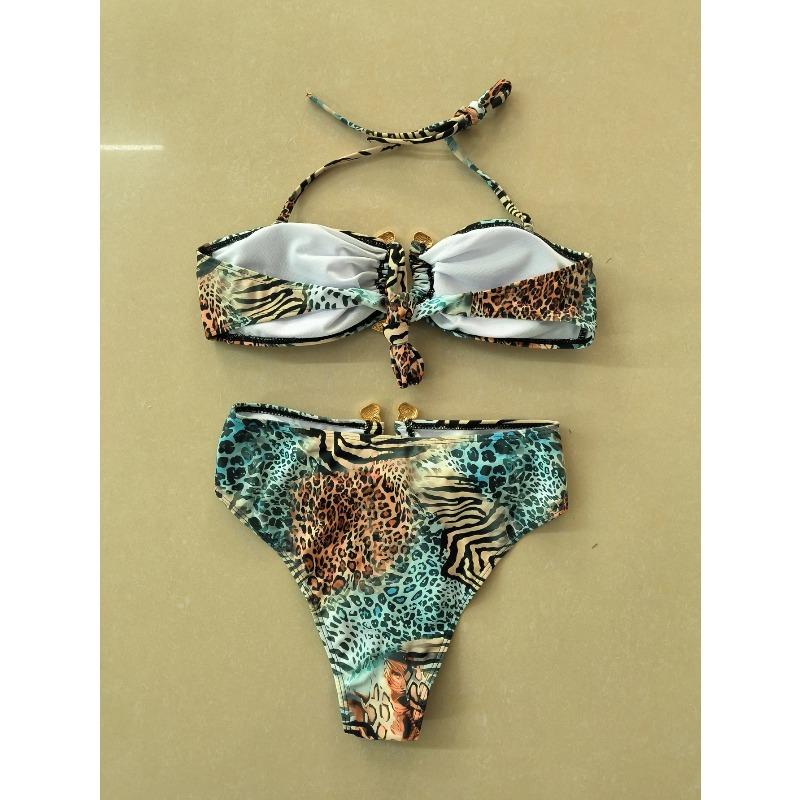 Sexy Bandeau Bikini 2026 Women Metal V Wire Zebra Tiger Print Push Up High Waist Swimsuit Beach Bathing Suit Two Piece Swimwear