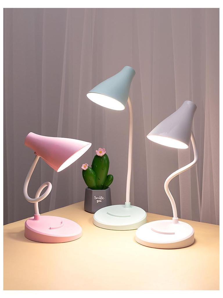 LED Desk Lamp with Eye Protection, Three-Level Dimming, USB Charging & Plug-in, Dual Use for Bedroom or Dorm.
