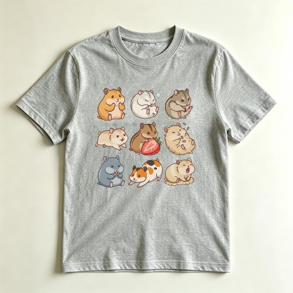 Cute Hamster Collection MultiBreed Rodent Lover Casual Graphic TShirt Hamster Lover Gift Tshirt Unisex Crewneck Cotton Shirt
