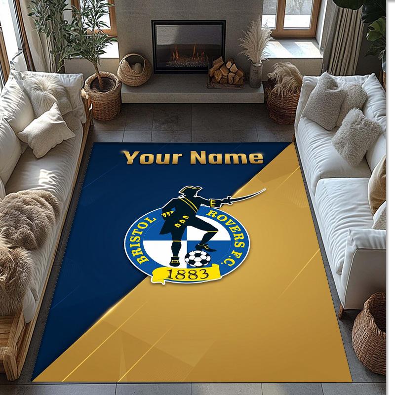 Bristol Rovers Printed Crystal Velvet Rug Non‑Slip Crystal Velvet Carpet For Sofa Bedroom Indoor Home Decoration