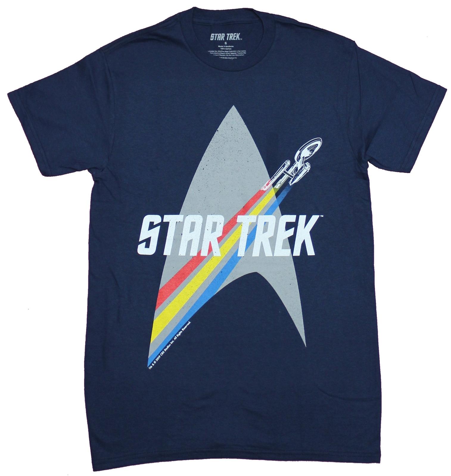 Star Trek Adult New T-Shirt - Enterprise Rainbow Trail Over Star Fleet Logo XXXXL