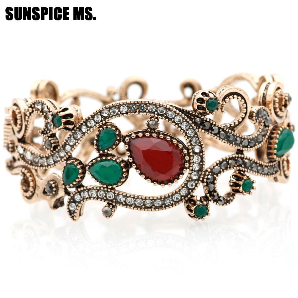 Prachtige Turkse Rode Hars Retro Armband Vintage Manchet Armband voor Vrouwen Antiek Gouden Kleur Boho Bruiloft Sieraden Lente Opening