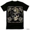 Vintage Bergmann Racing Schädel Grafik T-Shirt, Baumwolle Rundhals Kurzarm Tee, Zielflaggen Druck Unisex Oberteil