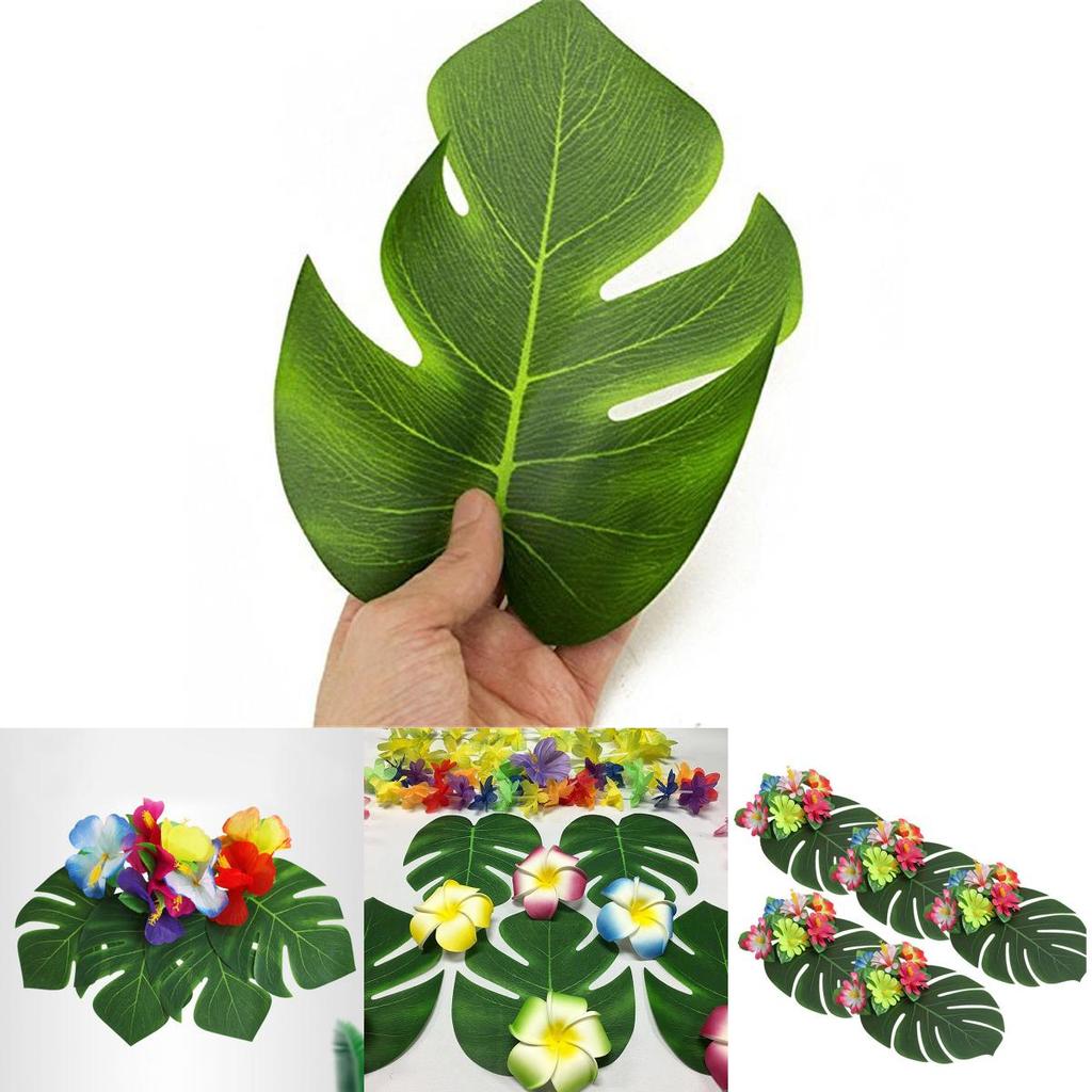 Vibrant Green Polyester Leaves Set For Tropical Hawaiian Luau And Moana Party Decorations