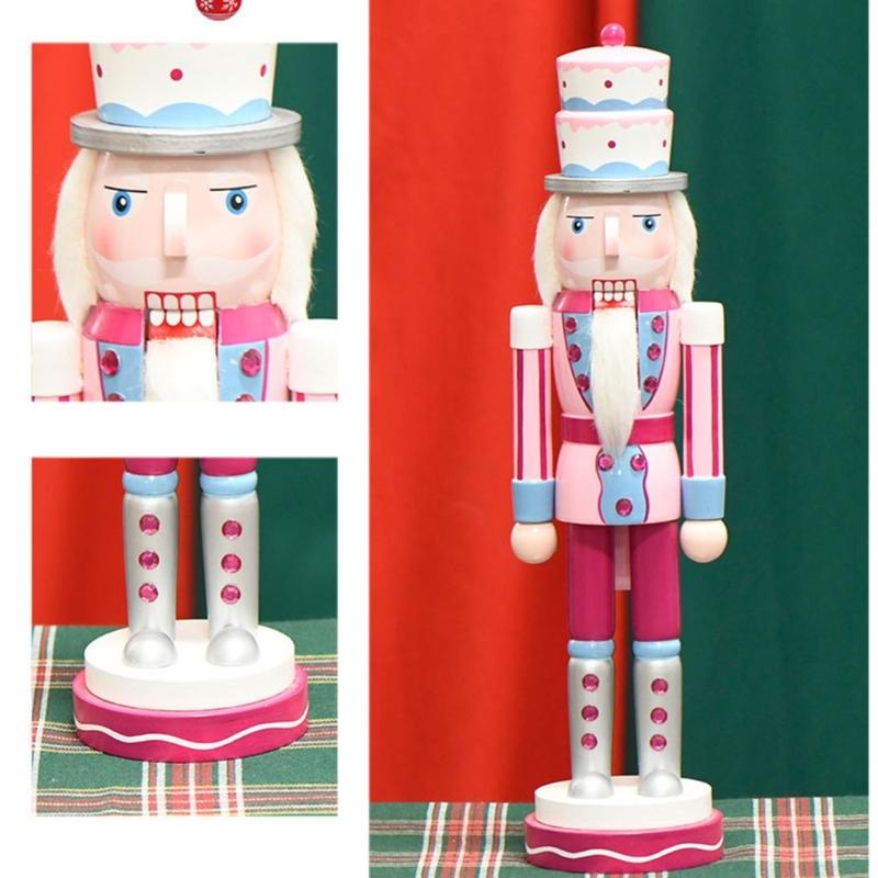 Classical Wood Cake Hat Nutcrackers Soldier 38cm Holiday Decorative Figurine for Mantle and Table Centerpieces Decors
