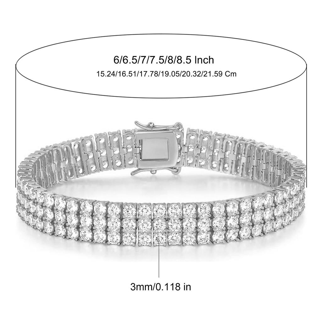Brass Double Row Cubic Zirconia Tennis Bracelet 3MM Rhodium Gold Plated Safety Clasp Women Jewelry