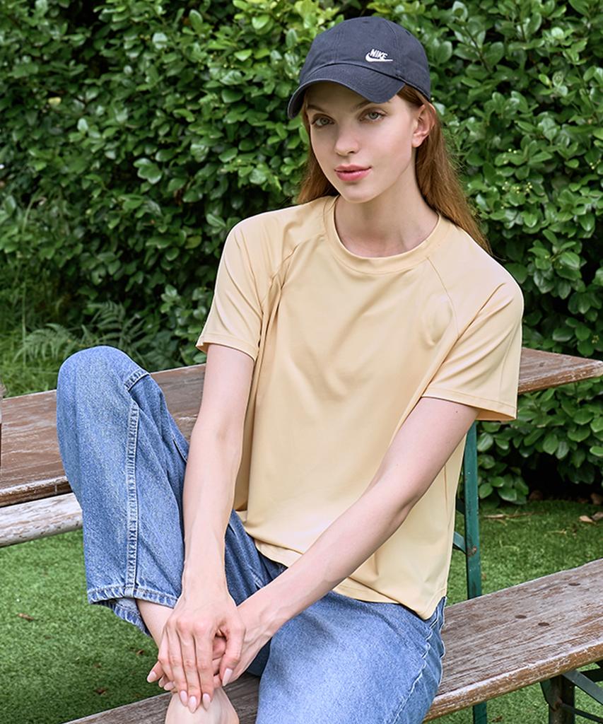 NOKJOK Laplan Back Slit Short Sleeve T-Shirt Running Yoga Wear Pilates Wear