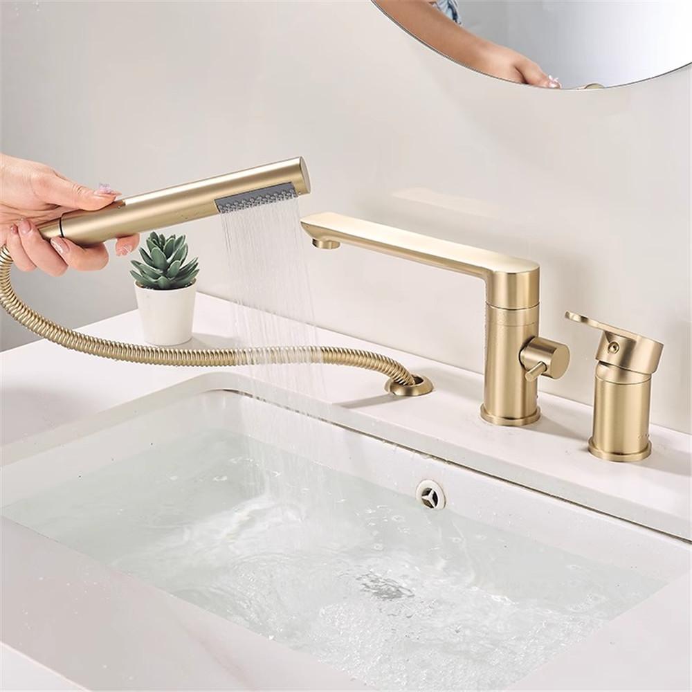 Brushed Gold Bathtub Faucet Widespread Bathtub Sink Mixer Tap black Brass Bathroom Bath Shower Faucet with Hand shower Head