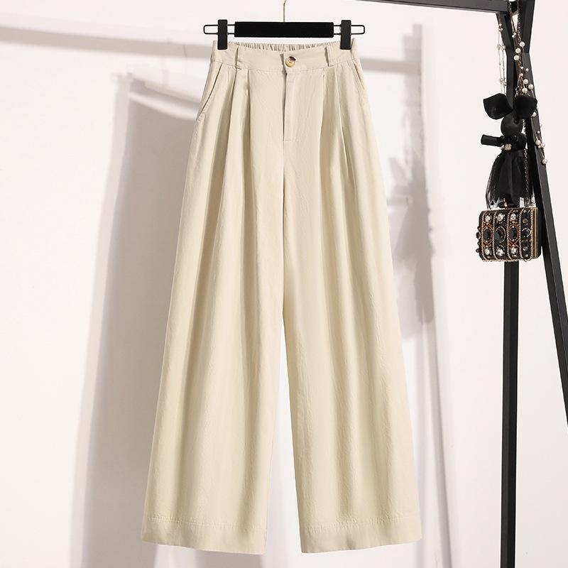 Large Size Women's Clothing 2025 Spring New Fashion Versatile Solid Color High Waist Thin Fashion Nine Points Casual Wide Leg Trousers