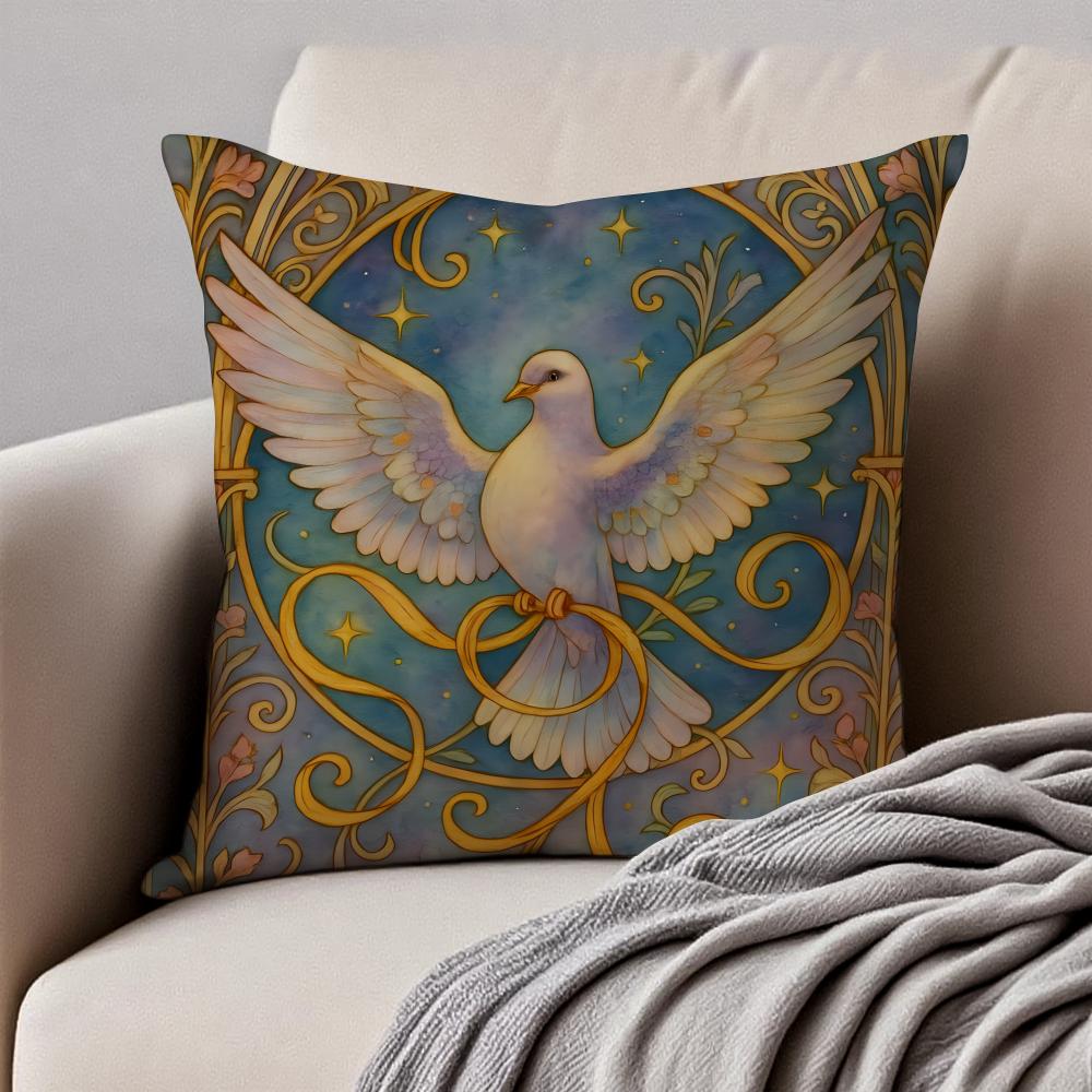 Classical Sacred The Dove Cushion Cover Pillowcase Antidustmite Invisible Zipper Short Plush Sofa Cushion
