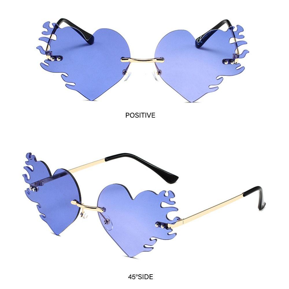 UV400 Protection Fire Heart Shaped Sunglasses Rimless Party Favor Eyewear  for Women & Men