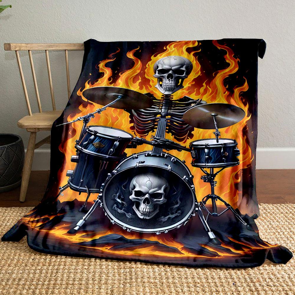 

Skeleton Playing Drums Flaming Blanket bedroom Blanket for Livingroom Couch lunch break Soft throw for Friend s festival Gift 80cm x 120cm