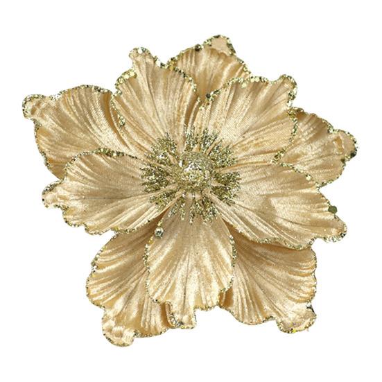 Artificial Christmas Flowers Large Glitter Magnolia Decoration Sparkling Xmas Tree Ornaments Wreath Garland Home Party Decor DIY Crafts