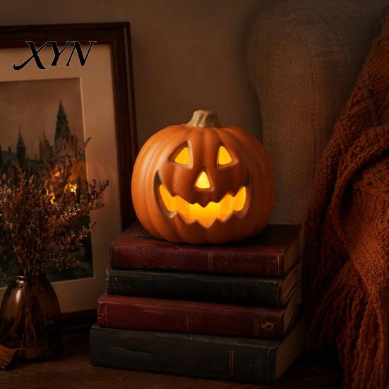 Pumpkin Lantern for Holiday Halloween LED Lantern, Scary Face Glowing Plastic Ambiance Light Lamp, Battery Operated Table Ornament Home Party