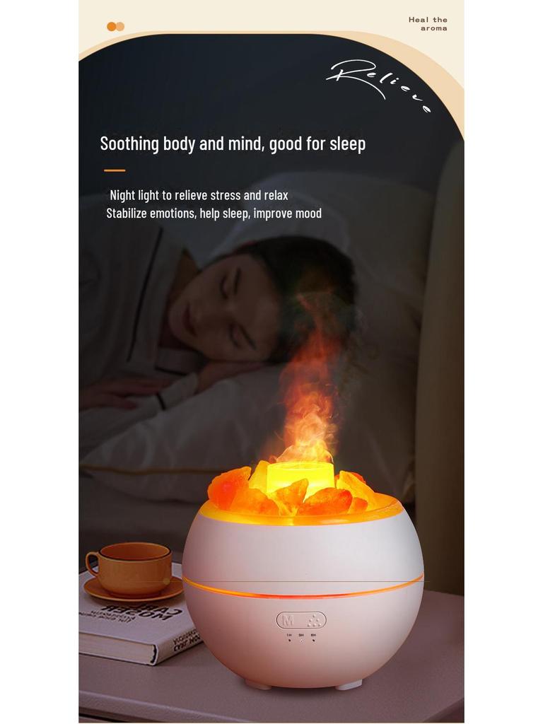 Umidificator cu ultrasunete pentru aromoterapie cu piatră de sare naturală și difuzor de uleiuri esențiale pentru casă și birou
