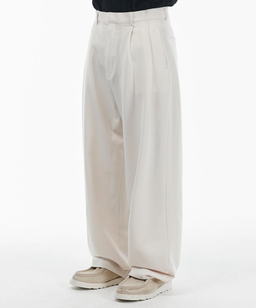 SIGNATURE [Summer Fabric Added] Double-Tuck Wide Slacks [Ivory]