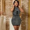 European and American Sexy Tight Sleeveless Nightclub Dress Rhinestone