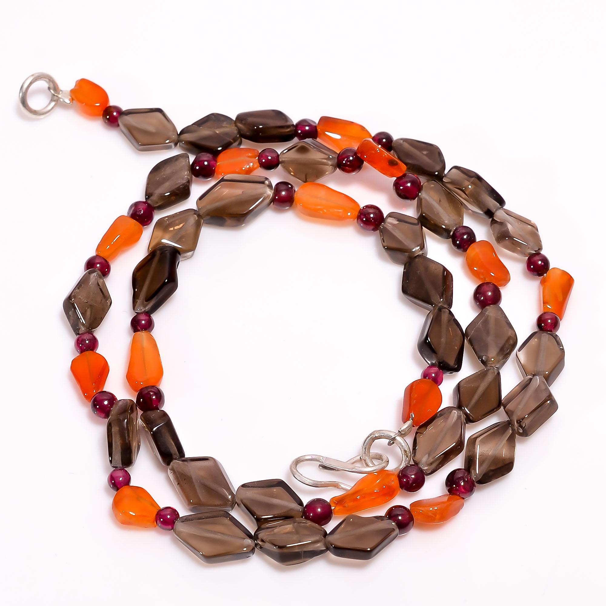 

Натуральный Дымчатый Кварц Сердолик Гранат Смешанная Форма Гладкие Бусины Ожерелье 4-11мм 18 UB-8546