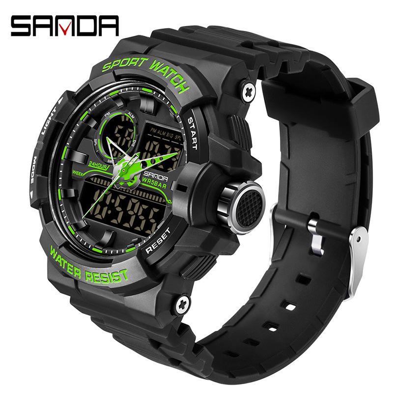 SANDA Men's Outdoor Sports Luminous Waterproof Dual Display Multifunctional Electronic Watch