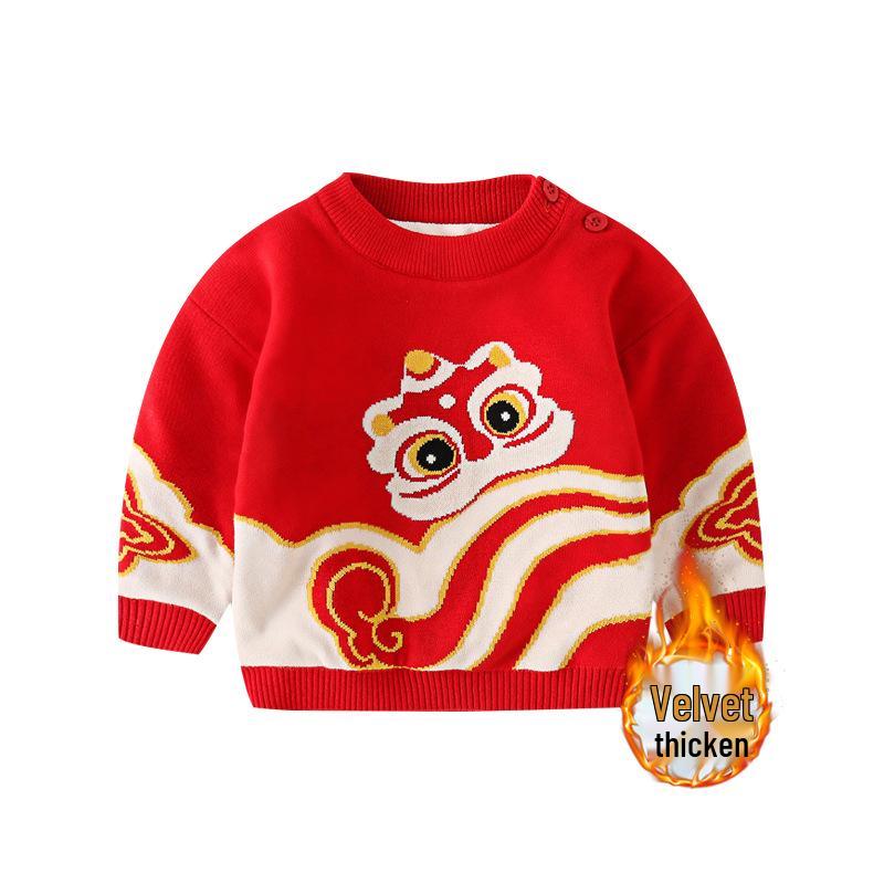 Winter 2024 Girls' Sweater: Thick Fleece-Lined Knitwear for Kids