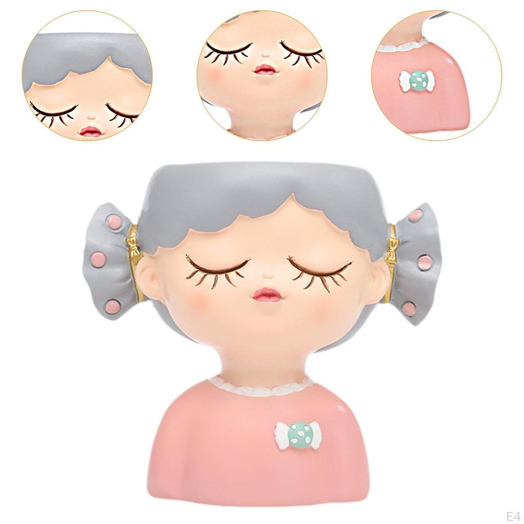 Decorative Flower Pot Featuring Resin Girl Figurine, Suitable for Office