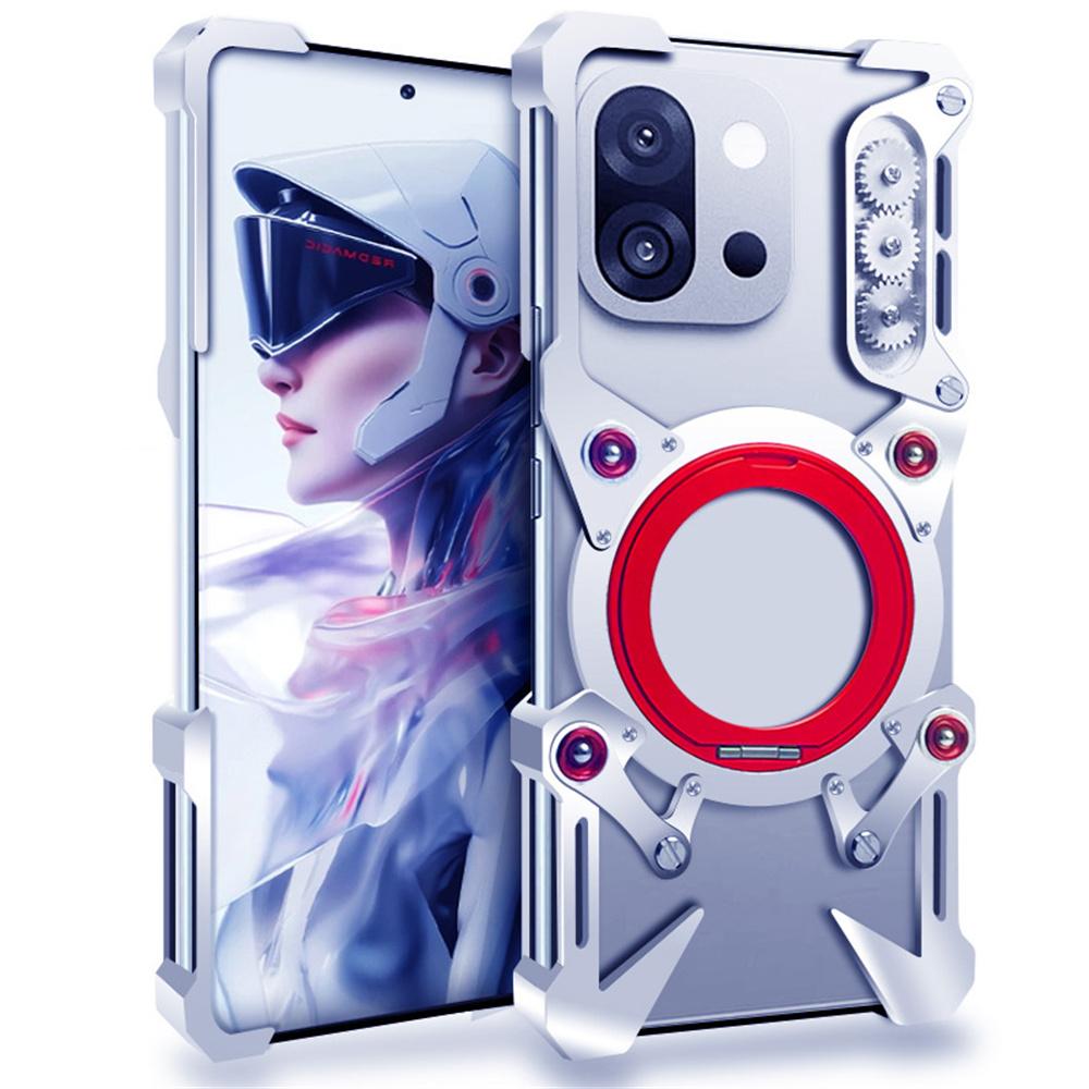 

For OnePlus 13T 5G/13s 5G Bumper Case Kickstand Aluminum Alloy Magnetic Phone Cover with Wrist Strap Silver