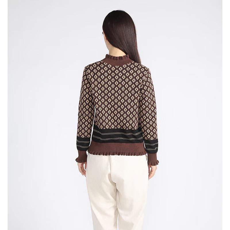 Yanu Women's Color Block Jacquard Mock Neck Pullover